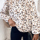 Leopard Lantern-Sleeve Pleated Blouse