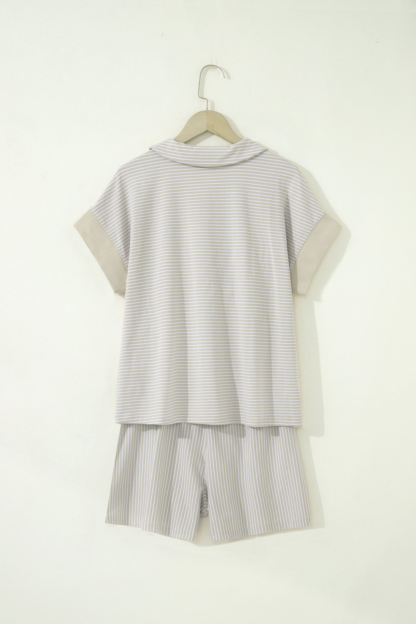 LaurenNichole Daydream Stripe Dolman Sleeve Polo & Drawstring Shorts Outfit — Pastel Casual 2-Piece Outfit (S–2X)