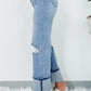 Layered Button Fly Wide Leg Stove Pipe Cuff Ankle Jeans