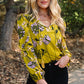 Vintage Floral V Neck Ruffle Trim Long Sleeve Blouse