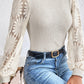 Elegant Sunflower Mesh Sleeve Waffle Knit Shirt