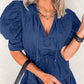 Chic Puff Sleeve Tie Waist Denim Dress