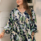 Floral Tie Neck Long Sleeve Romper (XL - 4X)