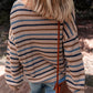 Cozy Brown Colorful Stripped Knit Crew Neck Sweater