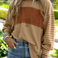 Casual Colorblock Striped Bishop Sleeve Shirt