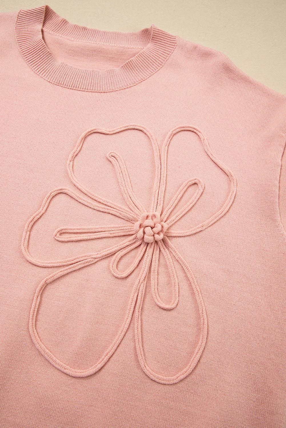 Cozy Flower Bishop Sleeve Knit Peach Sweater