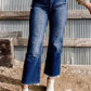 Mineral Washed Raw Hem High Waist Flared Jeans