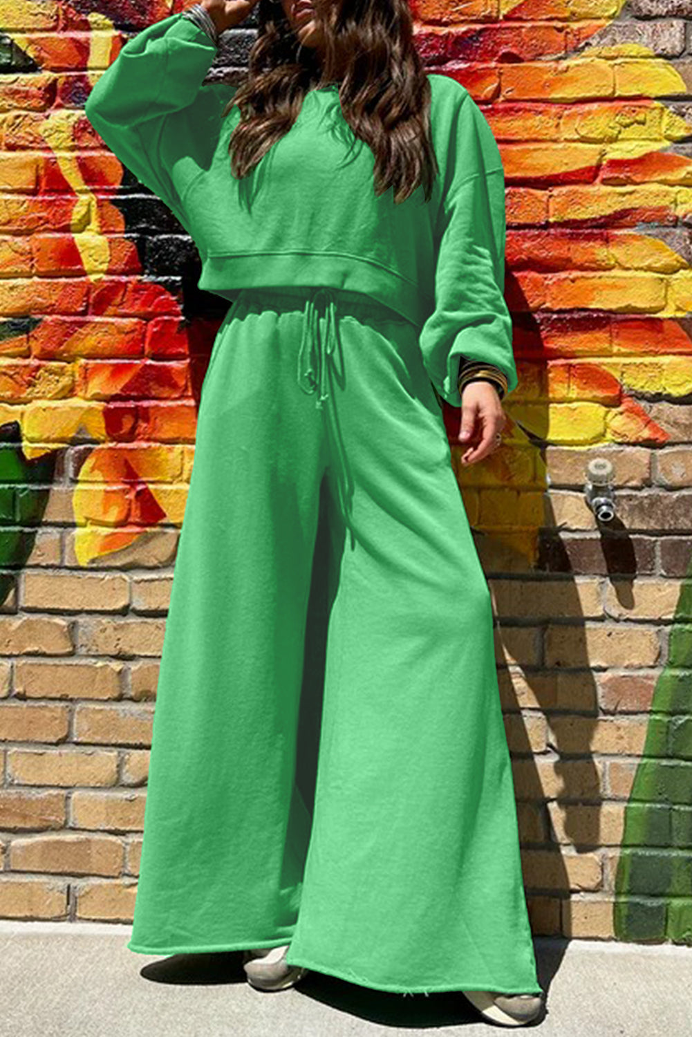 Comfy Pink Ruffle Sleeve Wide Legged Sweatsuit Outfit in 3 Colors