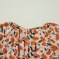 Beige Floral V Neck Smocked Bishop Sleeve Babydoll Dress