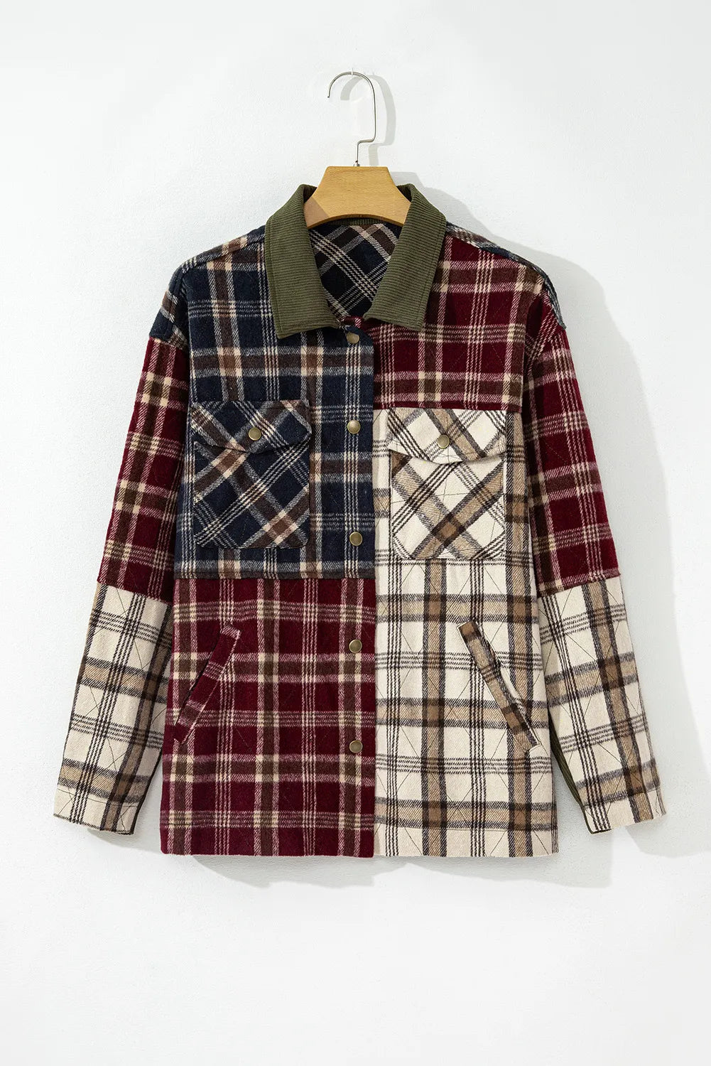 Stylish Plaid Colorblock Button-Up Shacket