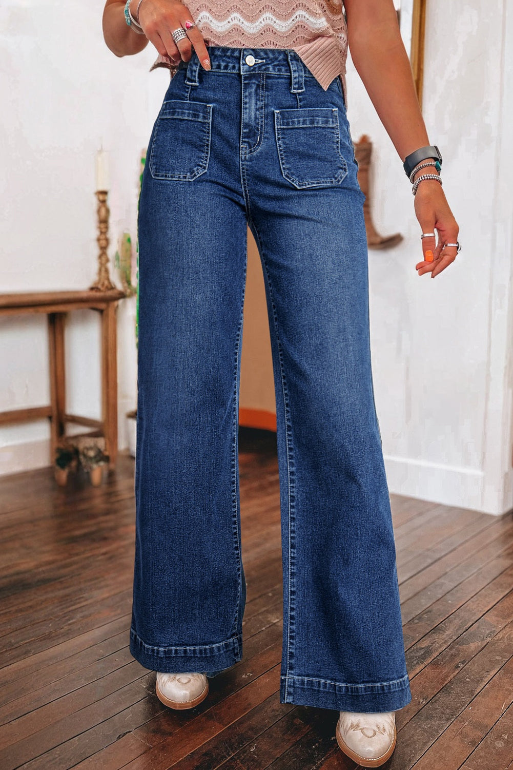 Wide Leg High Waist Jeans (Size: 4 - 16)
