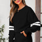Activepologie Comfy Black Varsity Stripe Oversized Women's Sweatshirt & Shorts Outfit at LaurenNichole