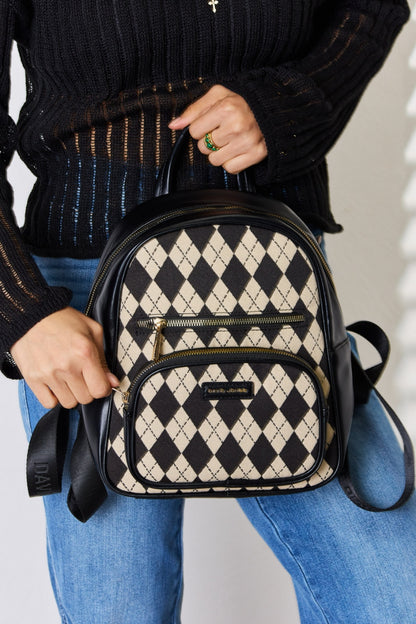 Argyle Pattern Vegan Leather Backpack