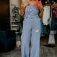 LaurenNichole Vintage Distressed Denim Wide-Legged Overall Jumpsuit