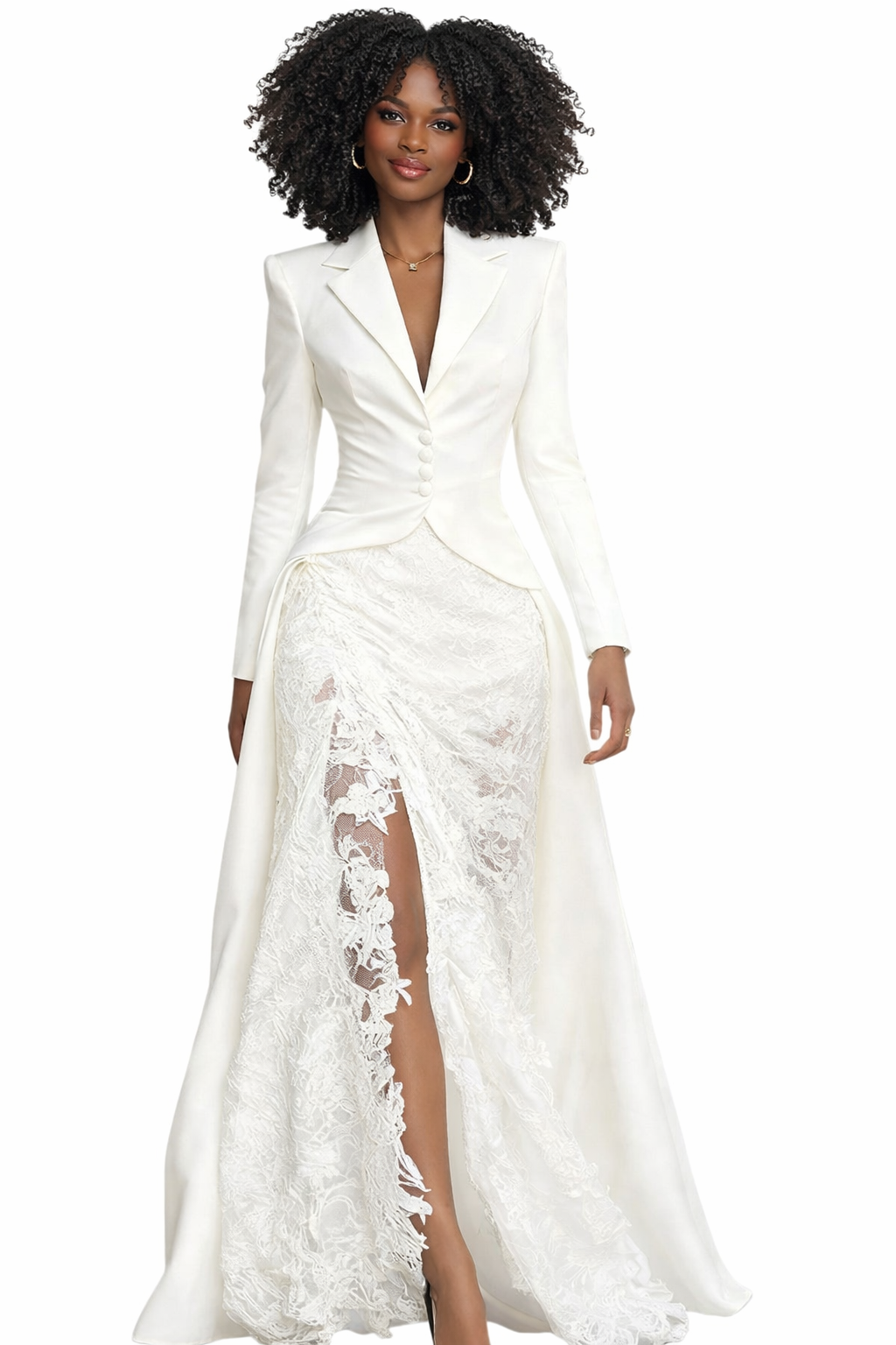 La'Bond Evening V-Neck Blazer/ Lace Skirt Outfit 2 Colors Size S - 2X