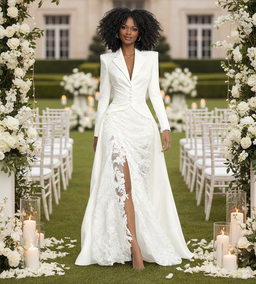 La'Bond Evening V-Neck Blazer/ Lace Skirt Outfit 2 Colors Size S - 2X