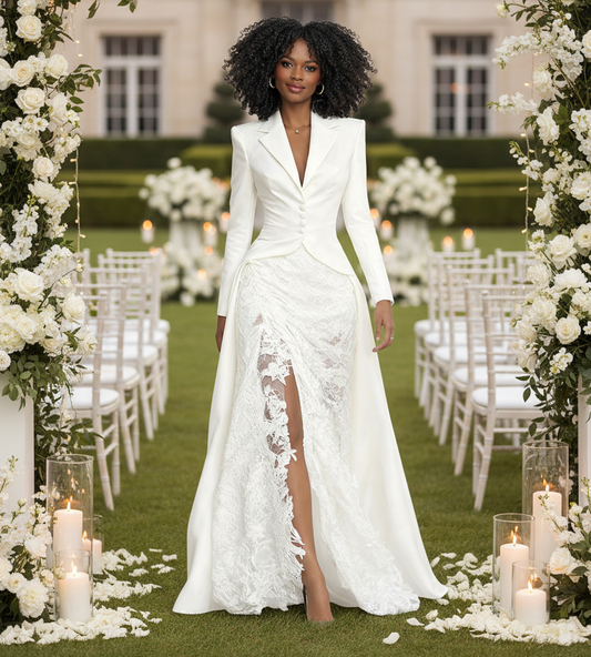 La'Bond Evening V-Neck Blazer/ Lace Skirt Outfit 2 Colors Size S - 2X