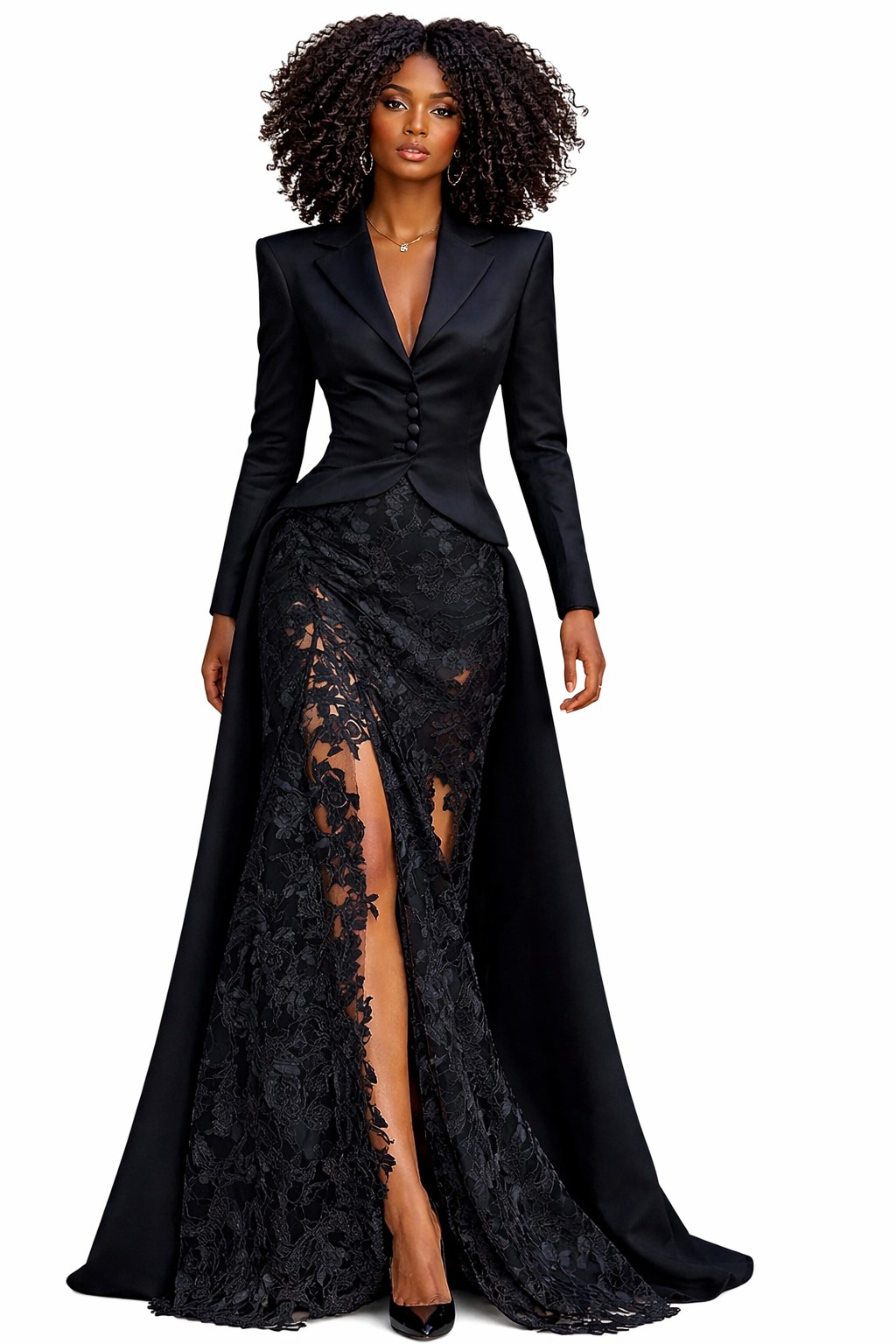 La'Bond Evening V-Neck Blazer/ Lace Skirt Outfit 2 Colors Size S - 2X