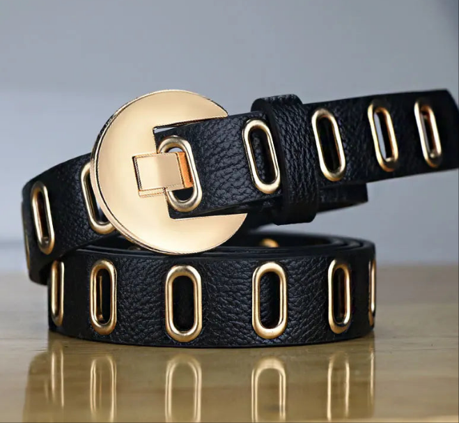 Gold Vegan Leather Adjustable Hole Belts in 5 Colors