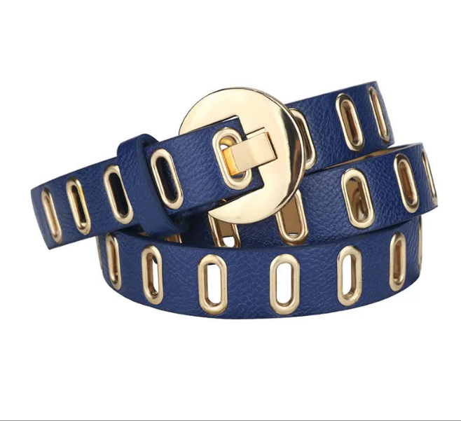 Gold Vegan Leather Adjustable Hole Belts in 5 Colors