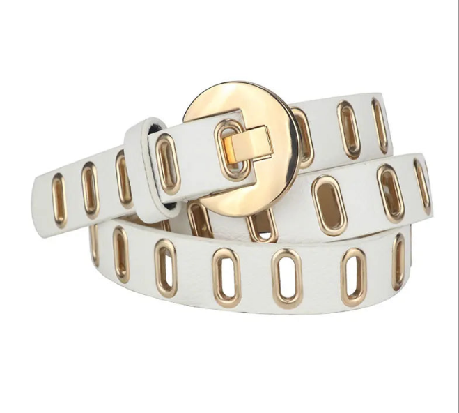 Gold Vegan Leather Adjustable Hole Belts in 5 Colors