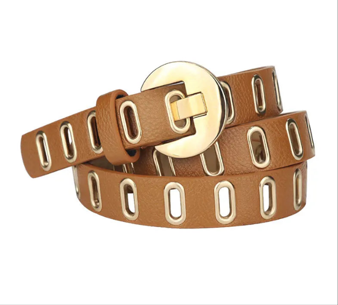 Gold Vegan Leather Adjustable Hole Belts in 5 Colors