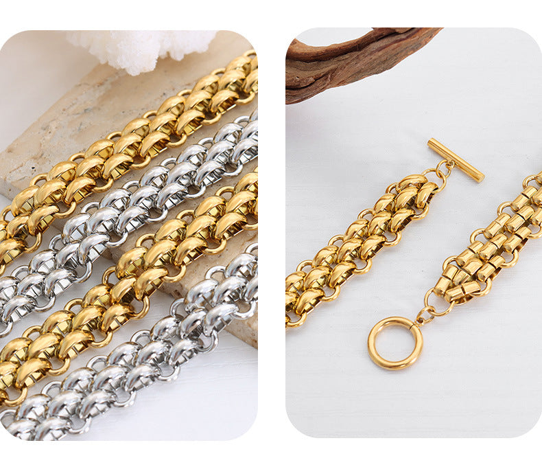 Titanium 18K Gold Plated Bracelet Necklace