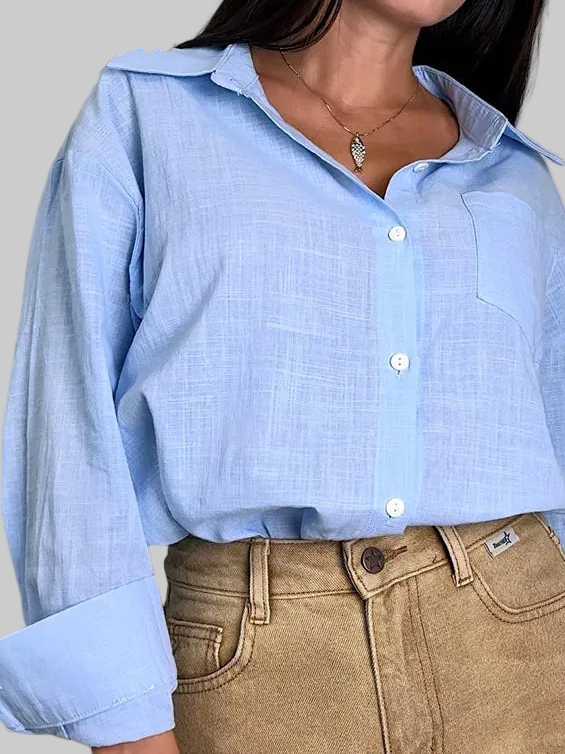 Aura La'Vintage™ Oversized Cotton-Linen Button-Down Shirt – 3 Colors (S–XL)