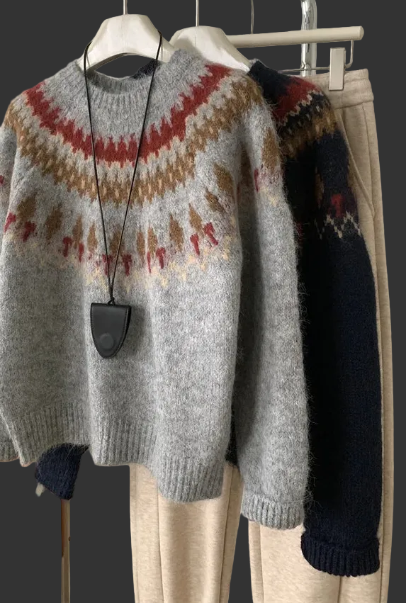 Soft Warm Cozy Jacquard Oversized Casual Wool Knit Sweater