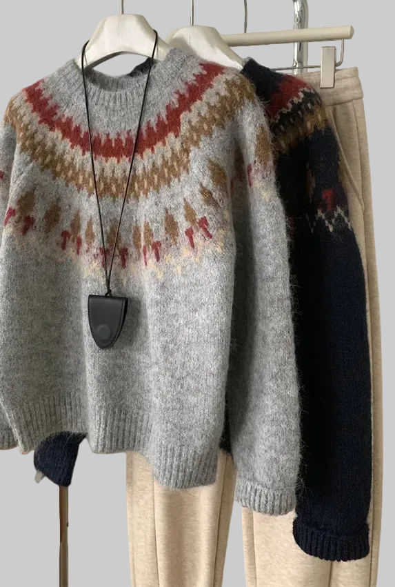 Soft Warm Cozy Jacquard Oversized Casual Wool Knit Sweater