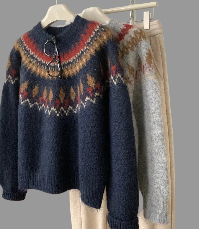Soft Warm Cozy Jacquard Oversized Casual Wool Knit Sweater