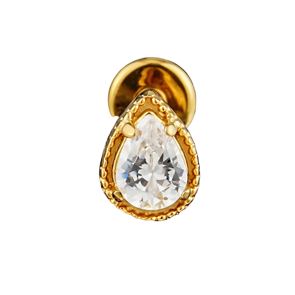 La’Bare Titanium Teardrop CZ Threaded Piercing Stud – Gold & Titanium