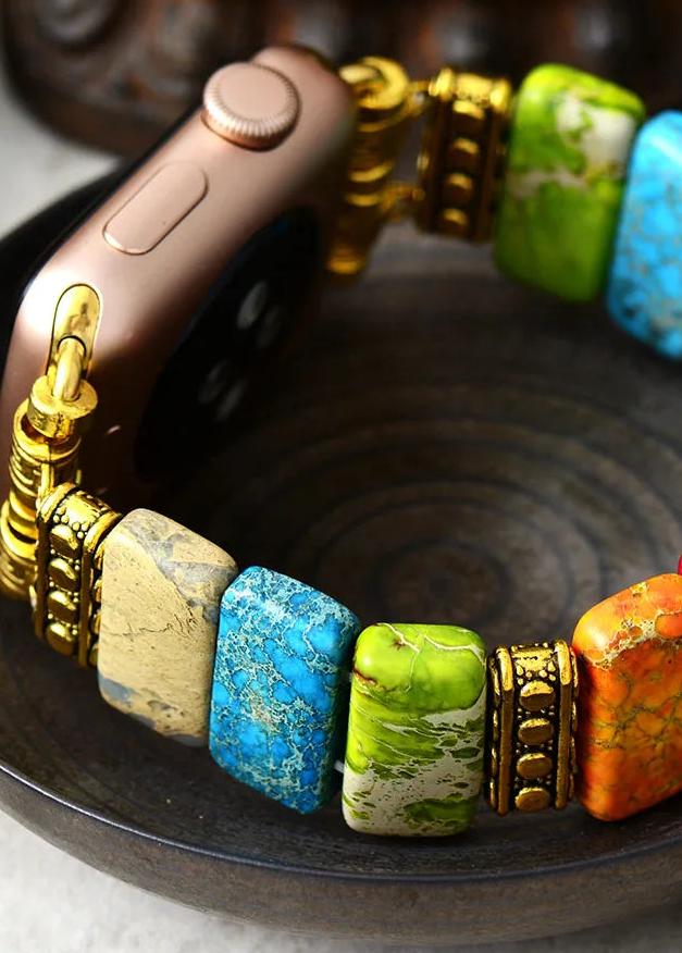 Natural Stone Colorful Chakra Imperial Jaspers Elastic Smart Watch 38mm/45mm