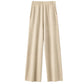 Elegant Pure High Waist Drooping Wide-Leg Pants Women's Outer Wear with Pockets Baggy Straight Trousers Knitted Mop Trousers