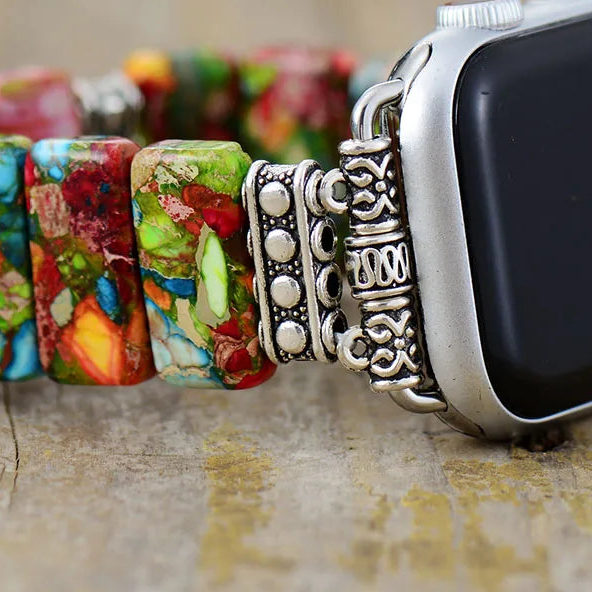 Natural Stone Colorful Chakra Imperial Jaspers Elastic Smart Watch 38mm/45mm