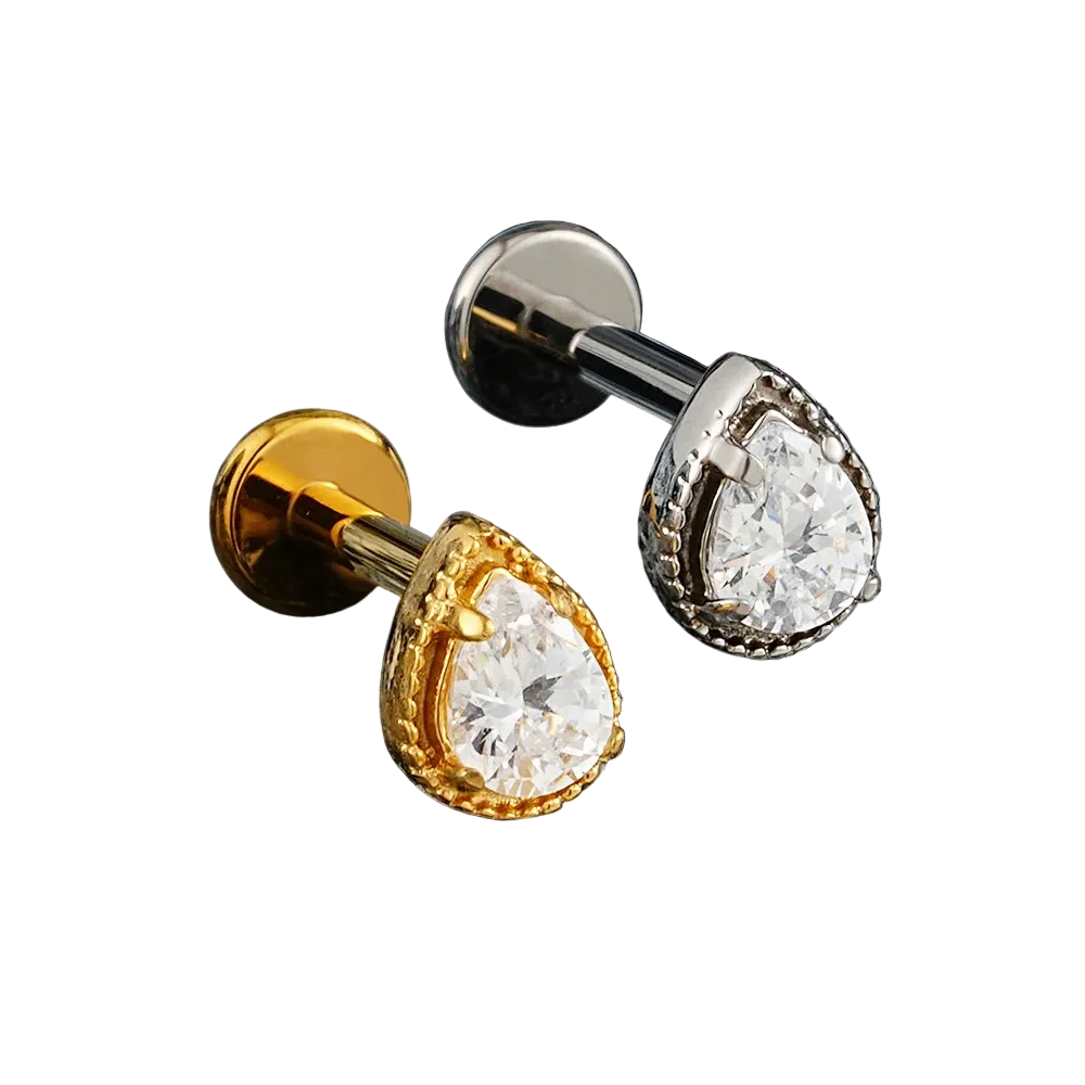 La’Bare Titanium Teardrop CZ Threaded Piercing Stud – Gold & Titanium