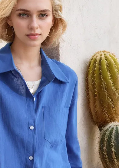 Aura La'Vintage™ Oversized Cotton-Linen Button-Down Shirt – 3 Colors (S–XL)