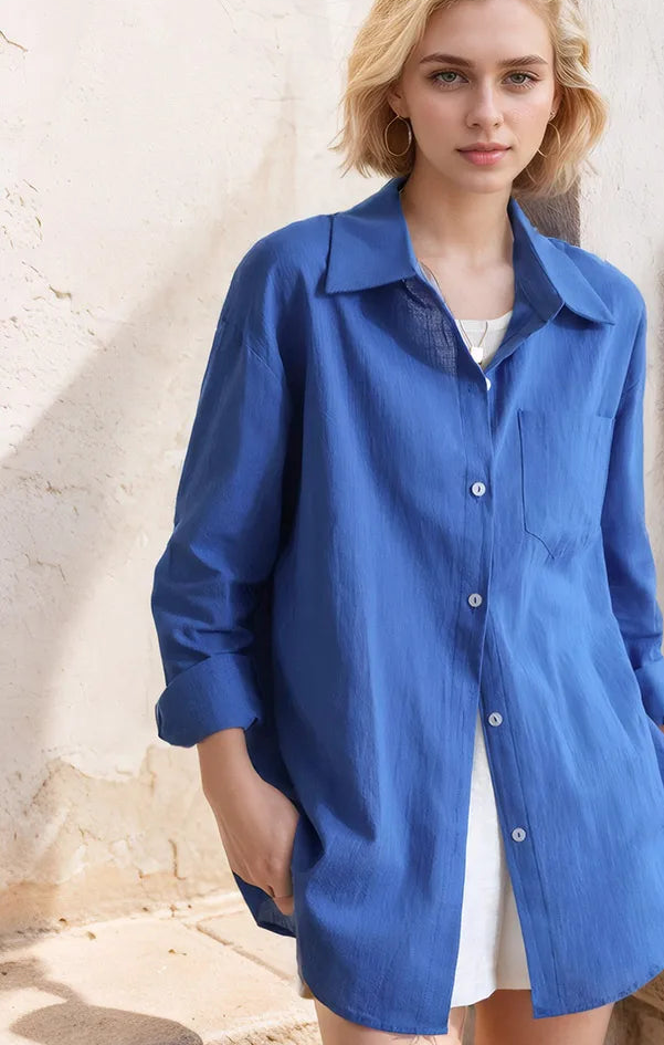 Aura La'Vintage™ Oversized Cotton-Linen Button-Down Shirt – 3 Colors (S–XL)