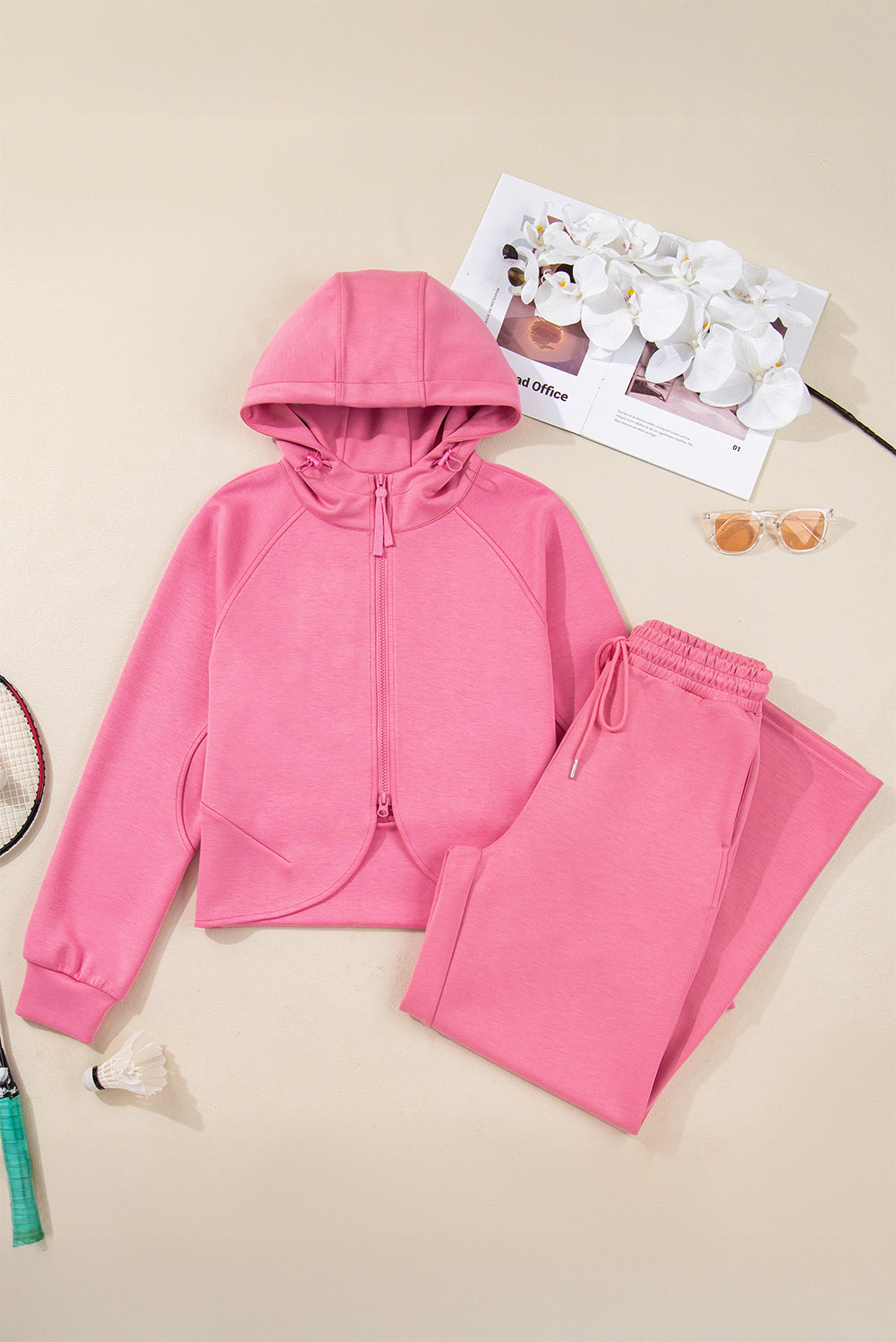 Daydream in Pink Cropped Hoodie Wide Legged Sweatsuit at LaurenNichole