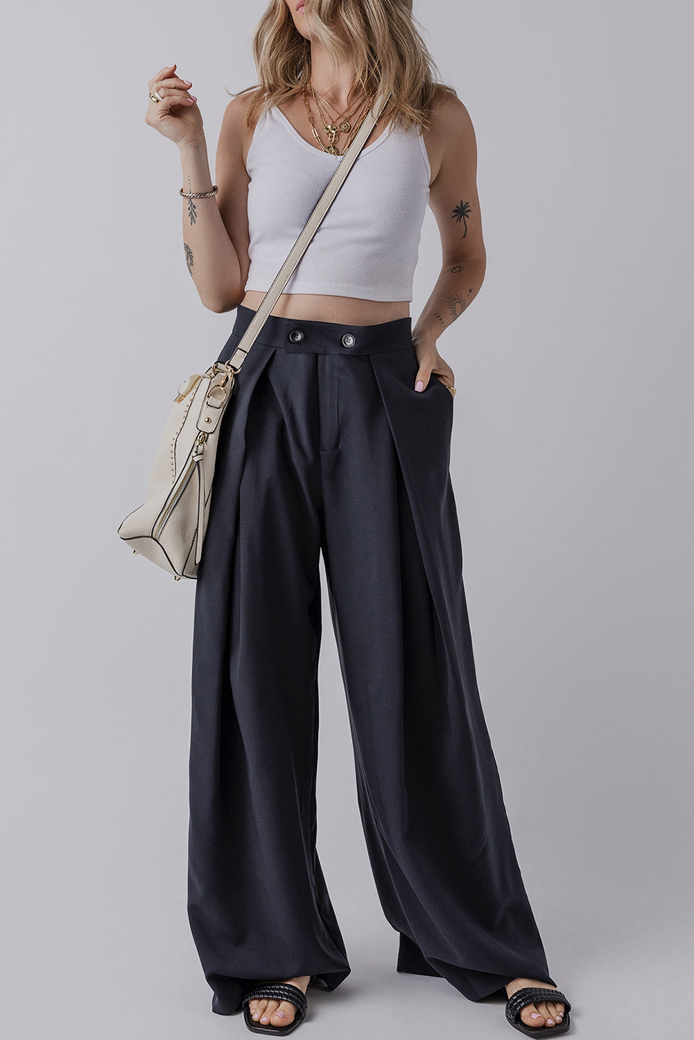 Classic Pleated Wide-Leg Trousers