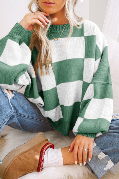 Cozy Checker Bishop Sleeve Sweaters  S - 2X in 3 Colors