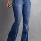 Dark Denim Blue Tailored Washed Flare Jeans (S - 2X)