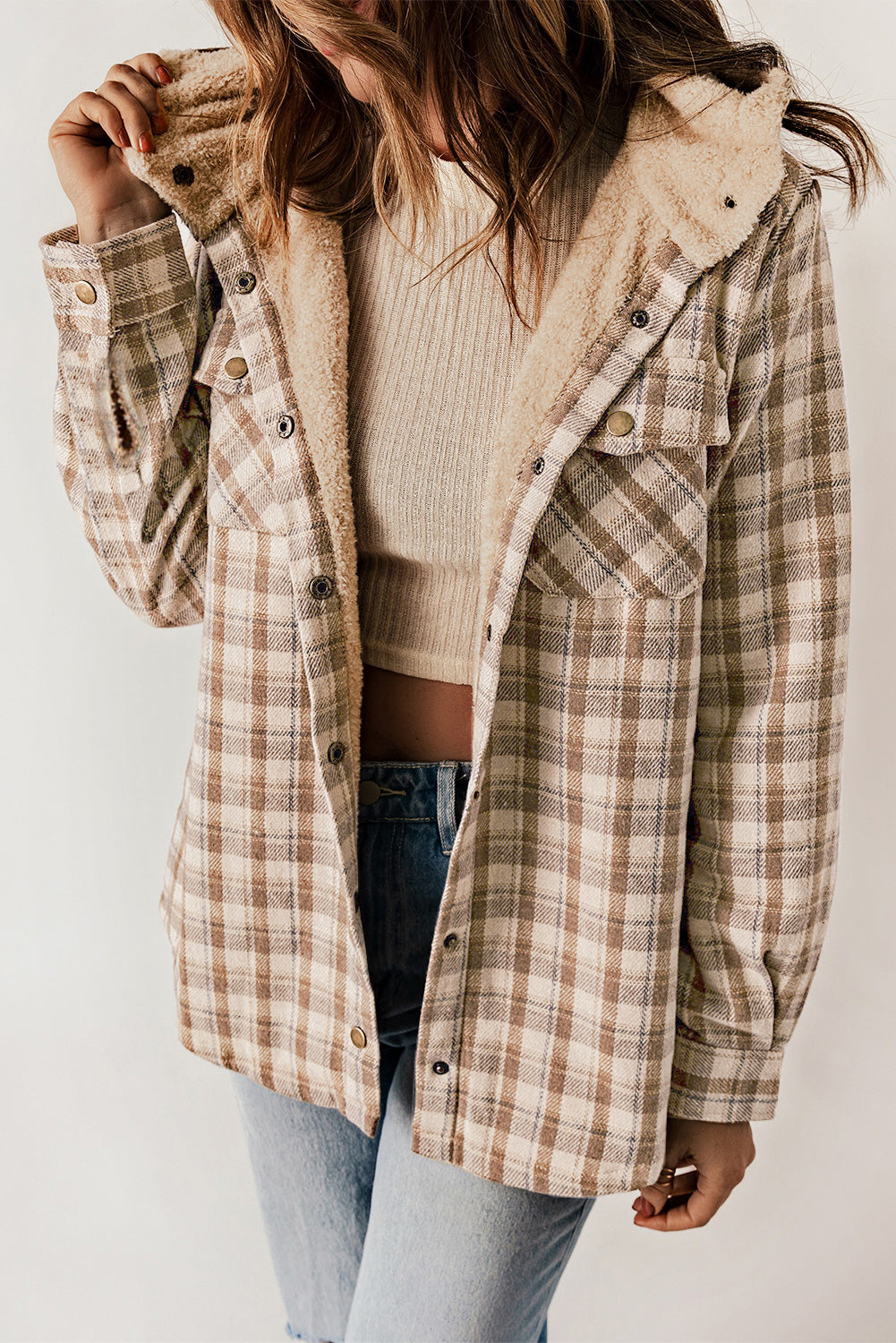 Chic Cozy Plaid Hoodie Sharpa Shacket