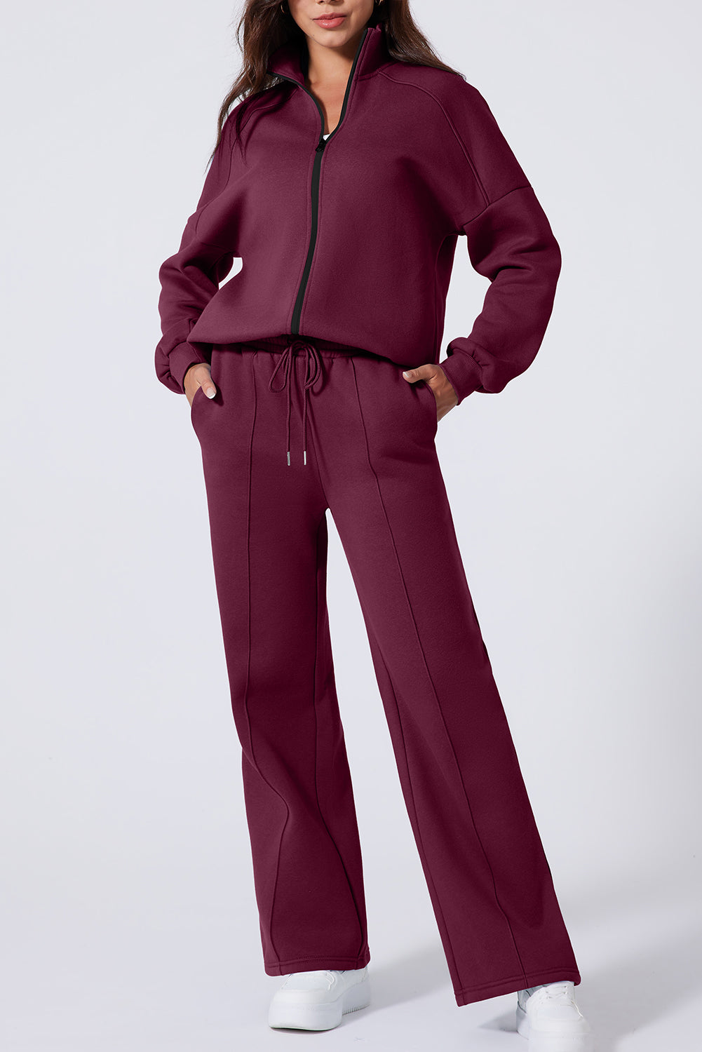 The Activepologie Comfy High Neck Zip-Up Jacket / Wide Legged Sweatsuit in 6 Colors (S - 2X)