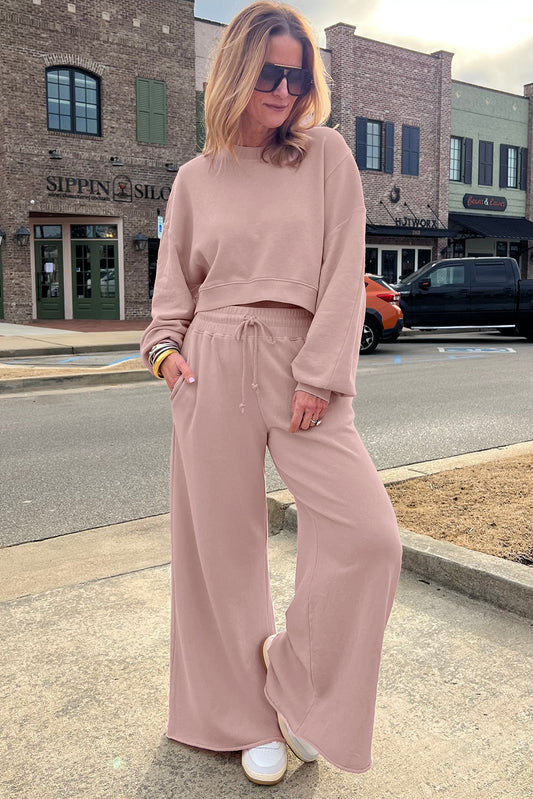 Comfy Pink Ruffle Sleeve Wide Legged Sweatsuit Outfit in 3 Colors