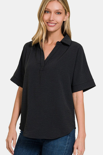 Black Texture Collared Neck Shirt (S - 3X)