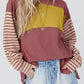 Casual Colorblock Striped Bishop Sleeve Shirt