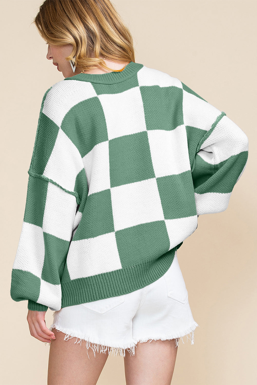 Cozy Checker Bishop Sleeve Sweaters  S - 2X in 3 Colors