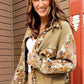 Khaki Floral Waffle Knit Colorblock Button up Jacket