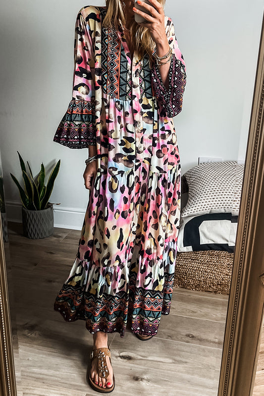 Classic Leopard Half Sleeve Tiered Maxi Dress